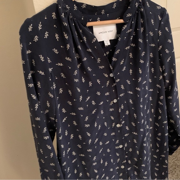 Amour Vert Navy Floral Long Sleeve Dress - Picture 2 of 6